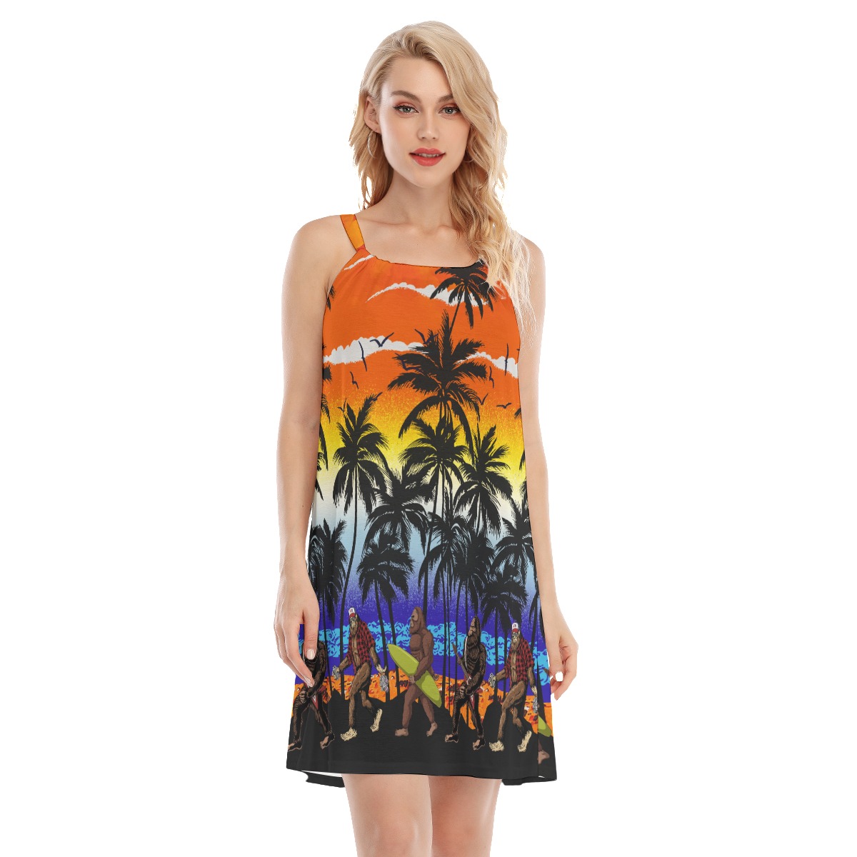 Funny Bigfoot On Beach Hawaiian Cami Dress For Women - variant image 1
