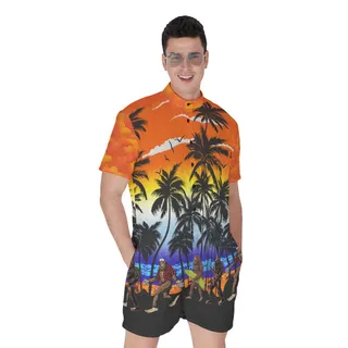 Funny Bigfoot Beach Theme Men's Hawaiian Romper