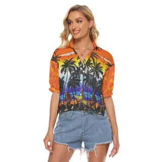 Cool Bigfoot On Beach Aloha Cropped Shirt For Women