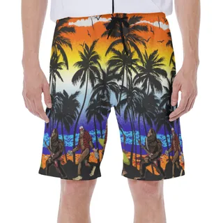 Funny Bigfoot On Beach Hawaiian Swim Trunks For Men