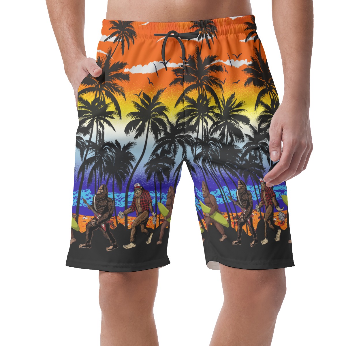 Bigfoot On Beach Hawaiian Summer Shorts For Men - variant image 1