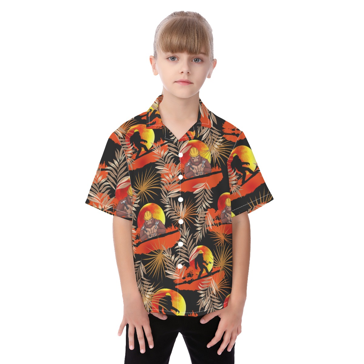 Cute Iron Worker Bigfoot Tropical Aloha Shirt For Kids - variant image 1