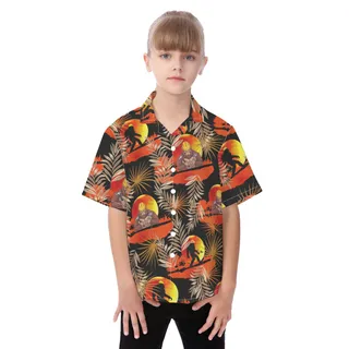 Cute Iron Worker Bigfoot Tropical Aloha Shirt For Kids