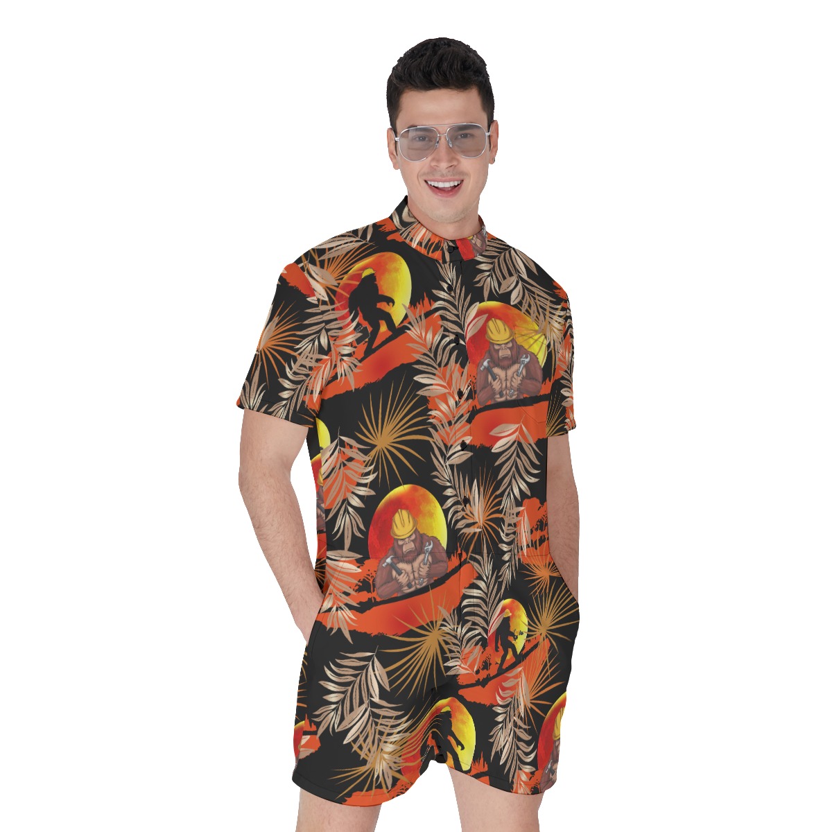 Iron Worker Bigfoot Tropical Hawaiian Romper For Men - variant image 1