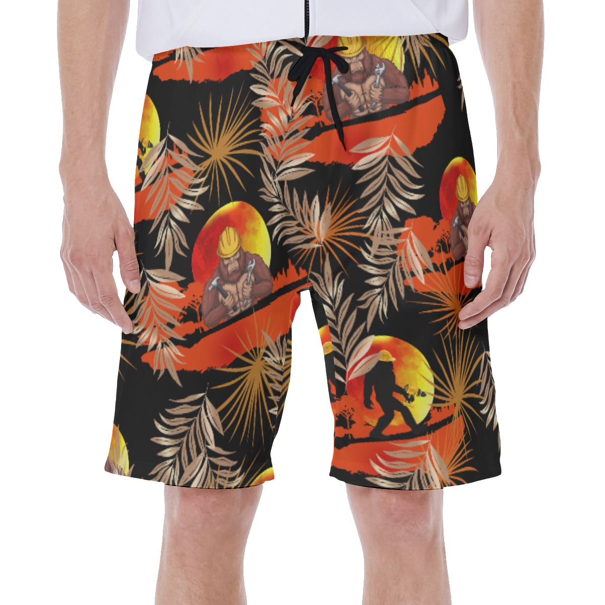 Funny Bigfoot Worker Tropical Hawaiian Swim Trunks For Men - variant image 1