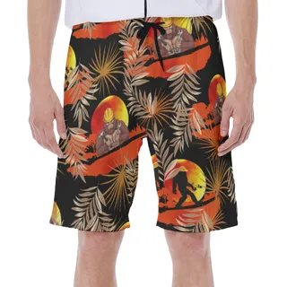 Funny Bigfoot Worker Tropical Hawaiian Swim Trunks For Men