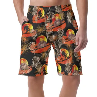 Funny Bigfoot Iron Worker Orange Hawaiian Beach Shorts For Men