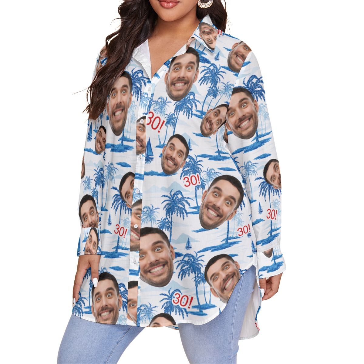 Custom Birthday Hawaiian Plus Size Shirt With Face And Age