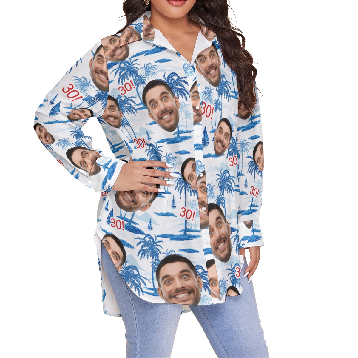 Custom Birthday Hawaiian Plus Size Shirt With Face And Age