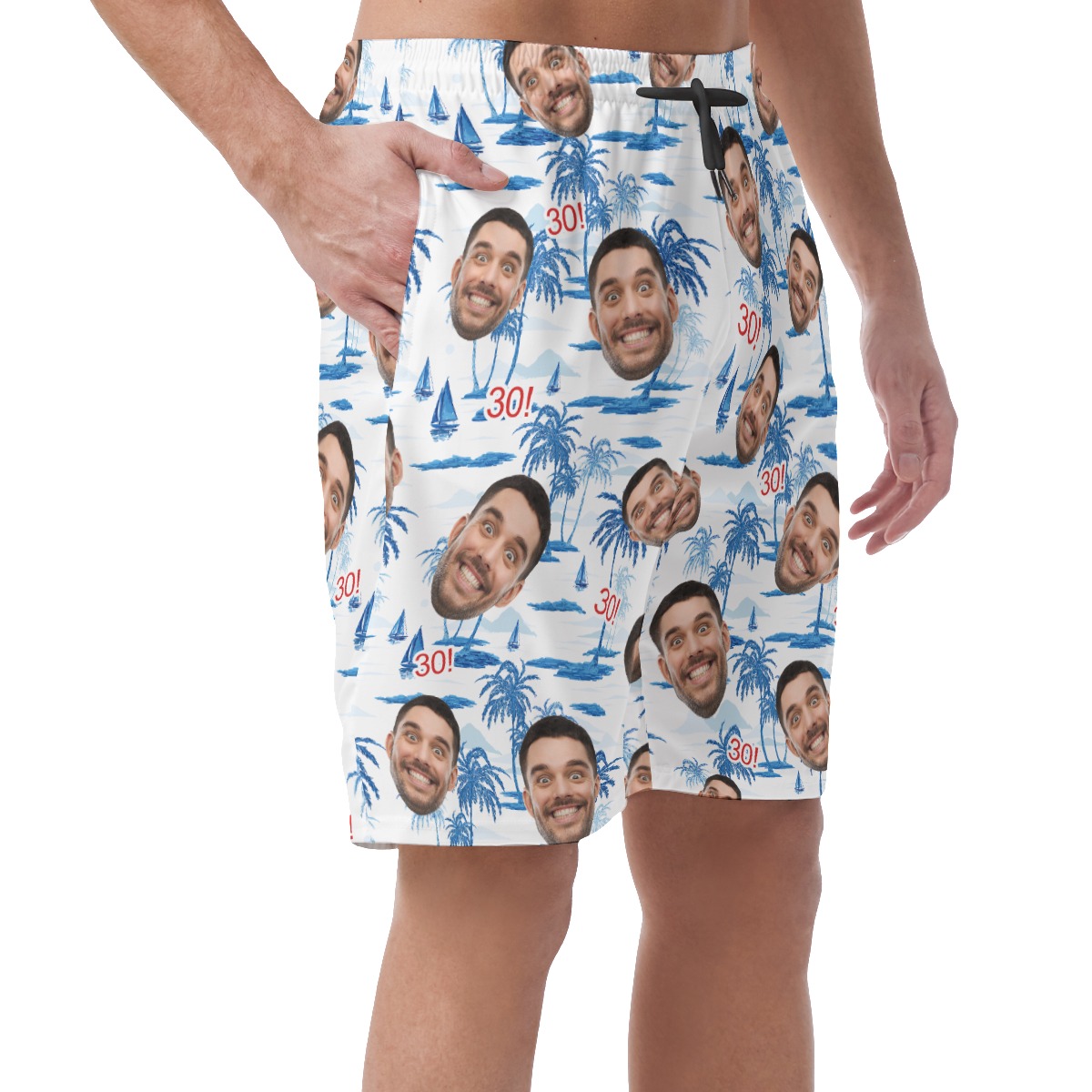 Custom Face Birthday Blue Hawaiian Summer Shorts For Men