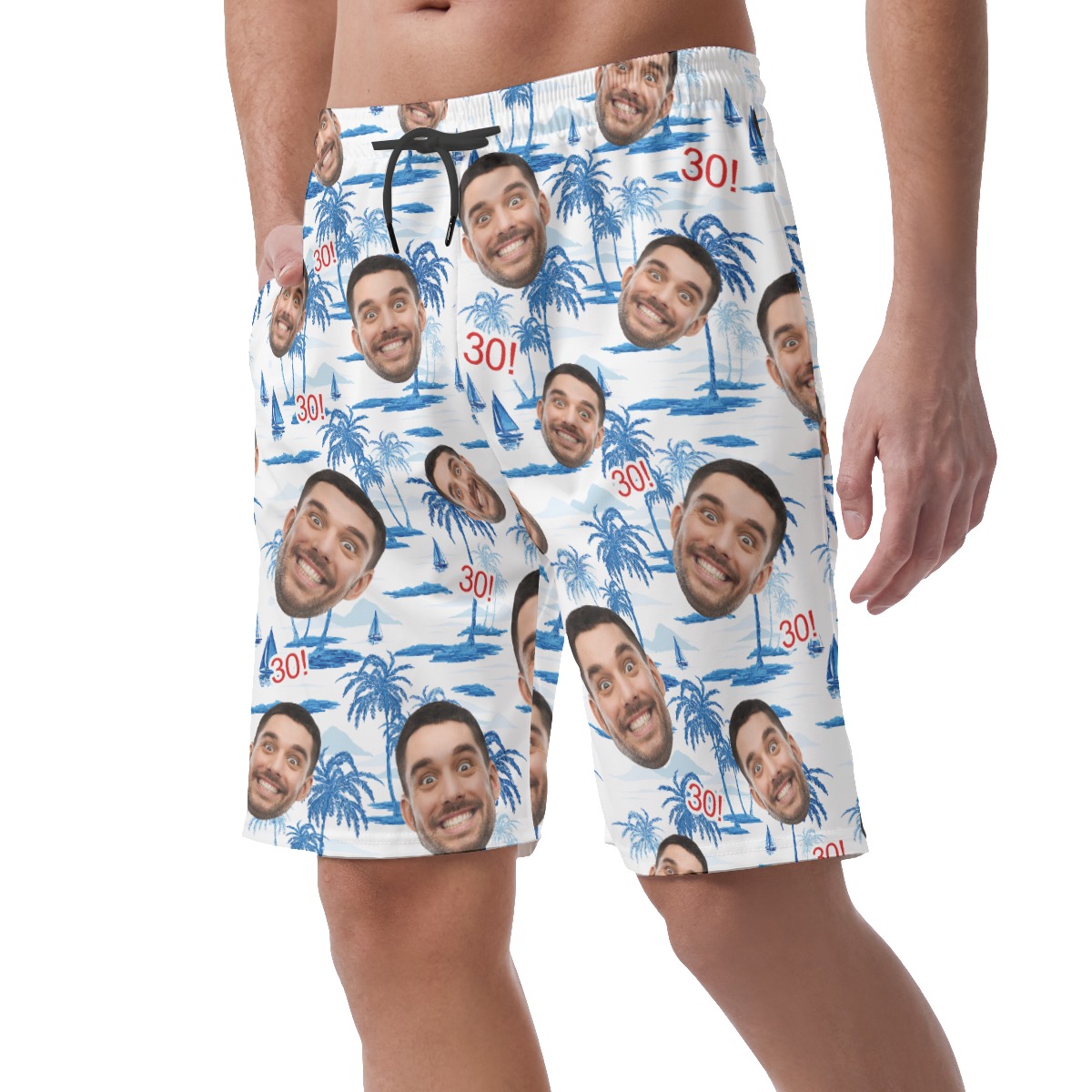 Custom Face Birthday Blue Hawaiian Summer Shorts For Men