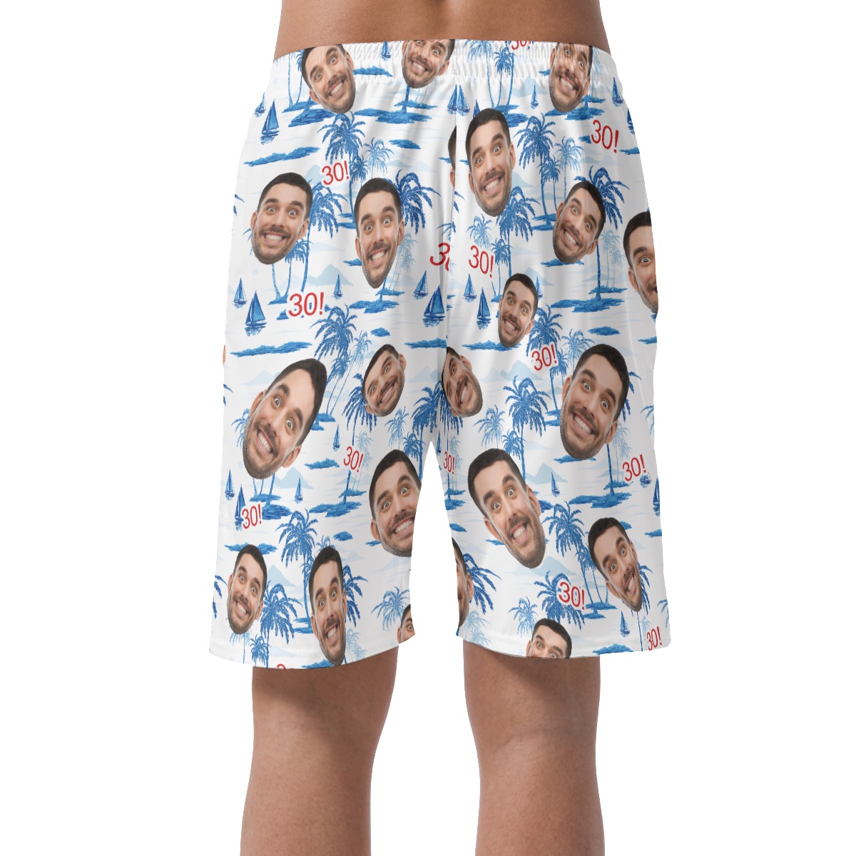 Custom Face Birthday Blue Hawaiian Summer Shorts For Men