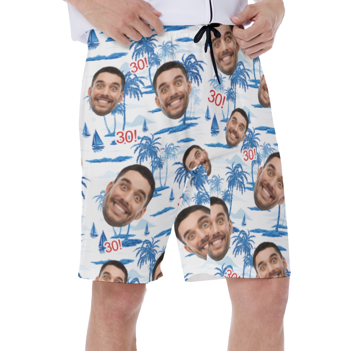 Custom Birthday Hawaiian Swim Trunk With Face And Age