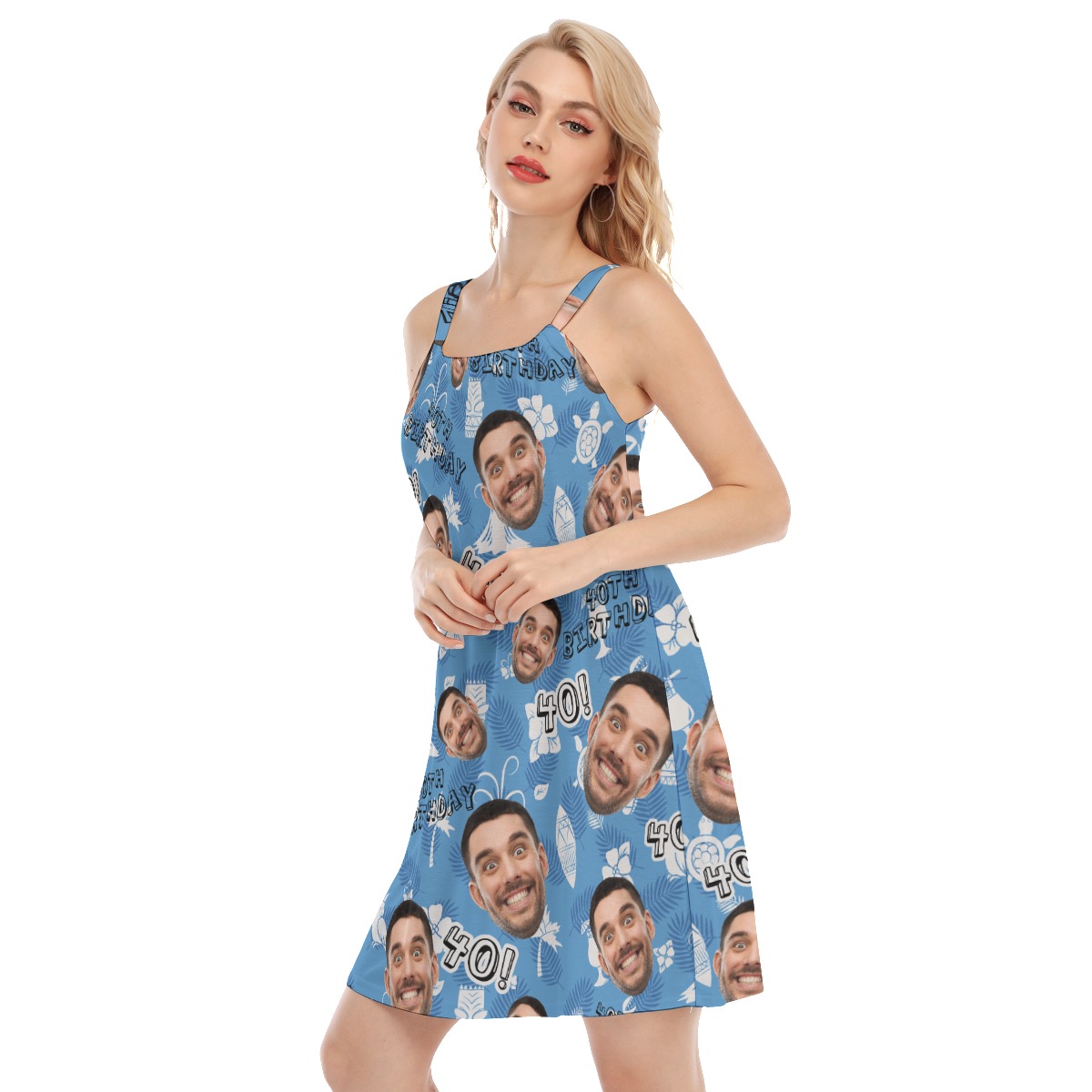 Custom Face Birthday Blue Hawaiian Cami Dress