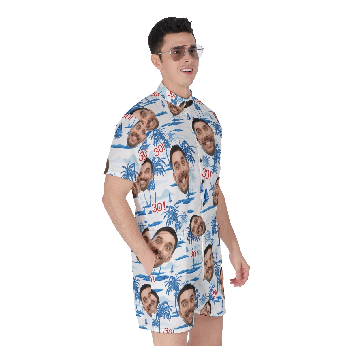 Funny Custom Face Birthday Blue Hawaiian Romper
