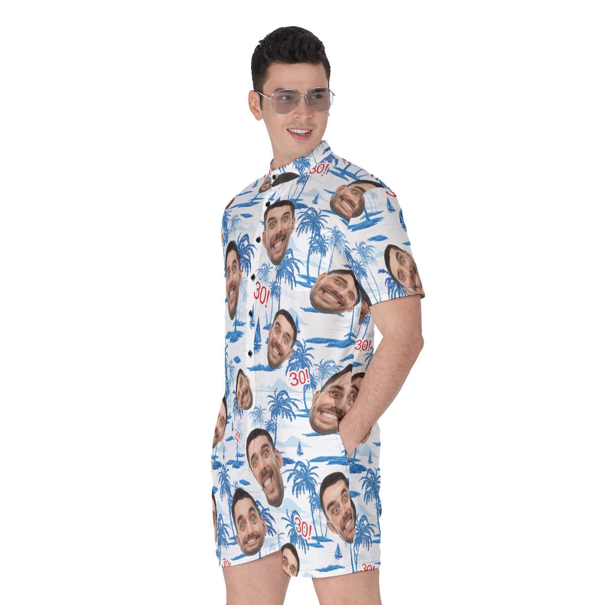 Funny Custom Face Birthday Blue Hawaiian Romper