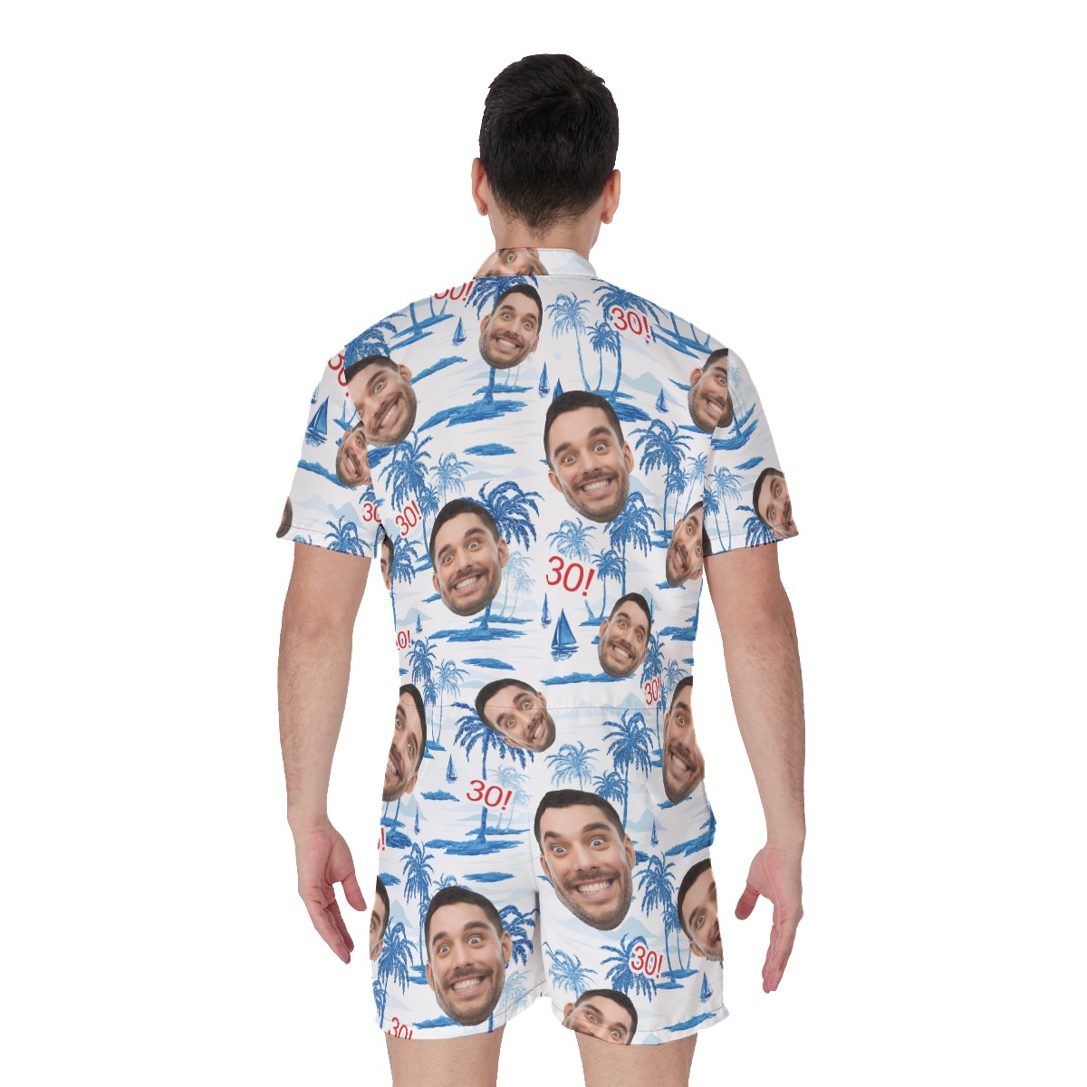 Funny Custom Face Birthday Blue Hawaiian Romper