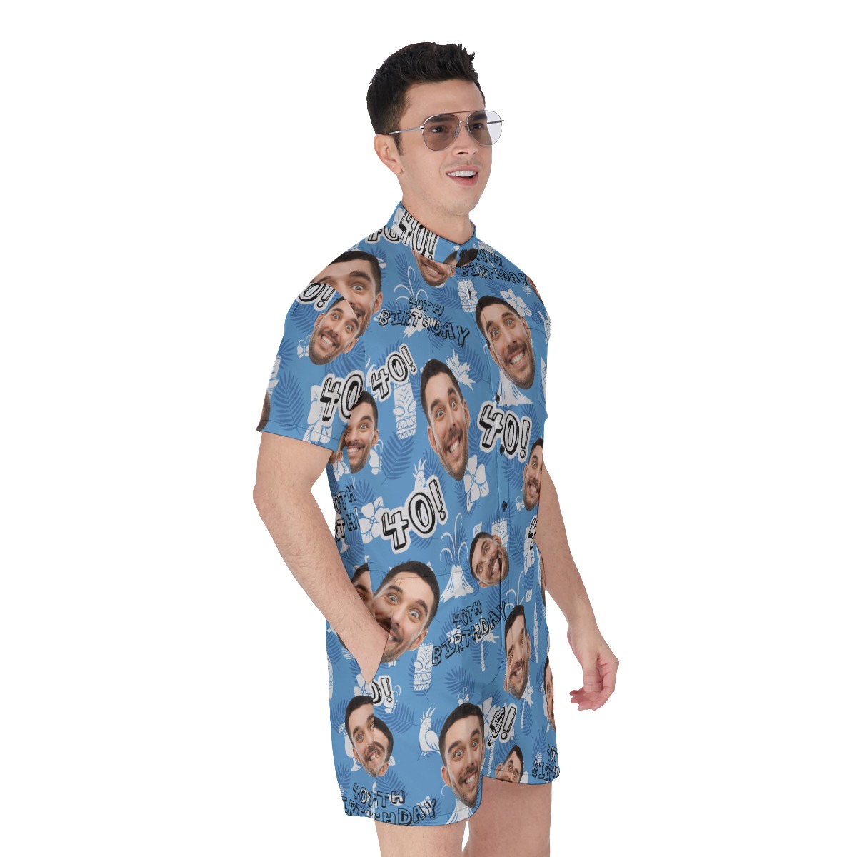 Vintage Custom Face Birthday Hawaiian Romper For Men