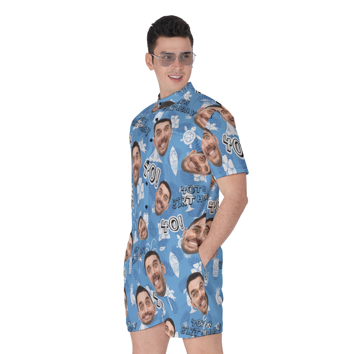 Vintage Custom Face Birthday Hawaiian Romper For Men