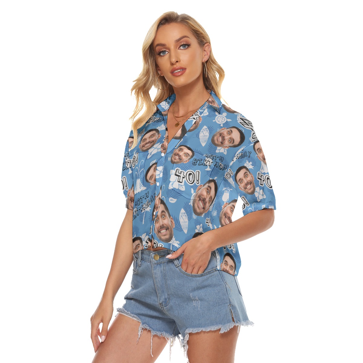 Custom Face Birthday Vintage Aloha Crop Top Shirt For Women