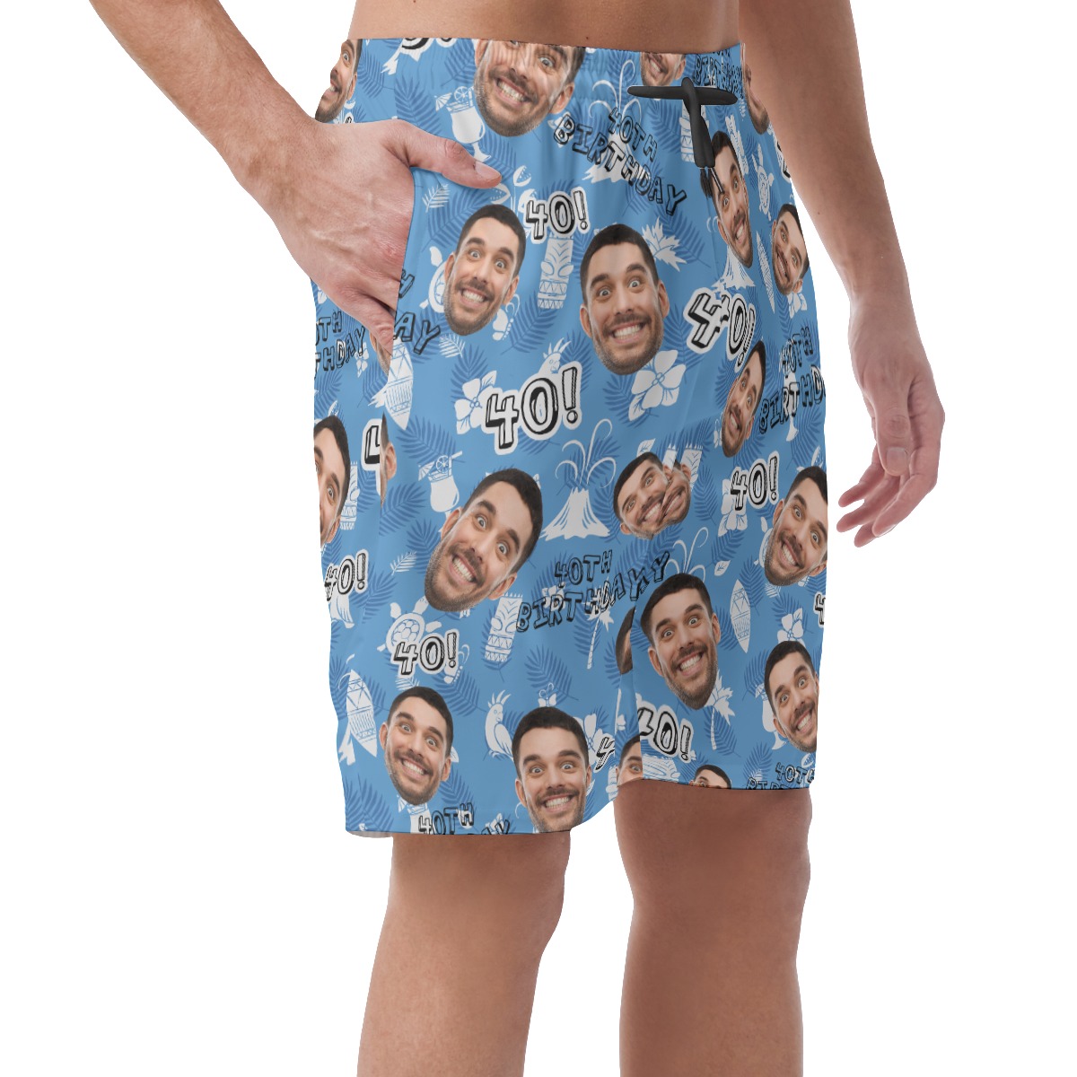 Vintage Custom Face Birthday Hawaiian Beach Shorts For Men