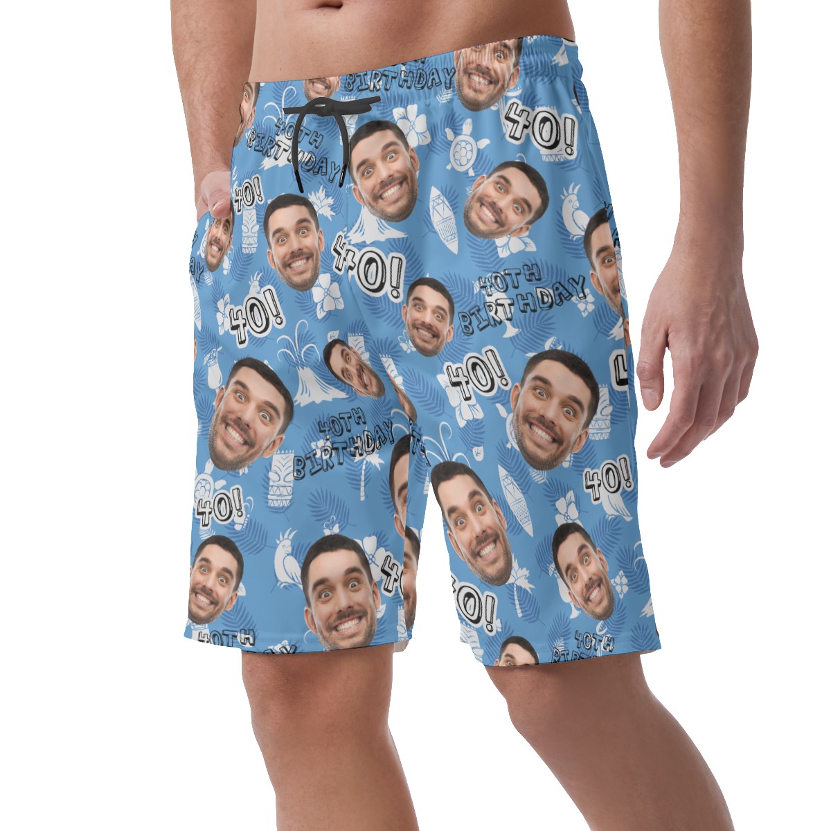 Vintage Custom Face Birthday Hawaiian Beach Shorts For Men