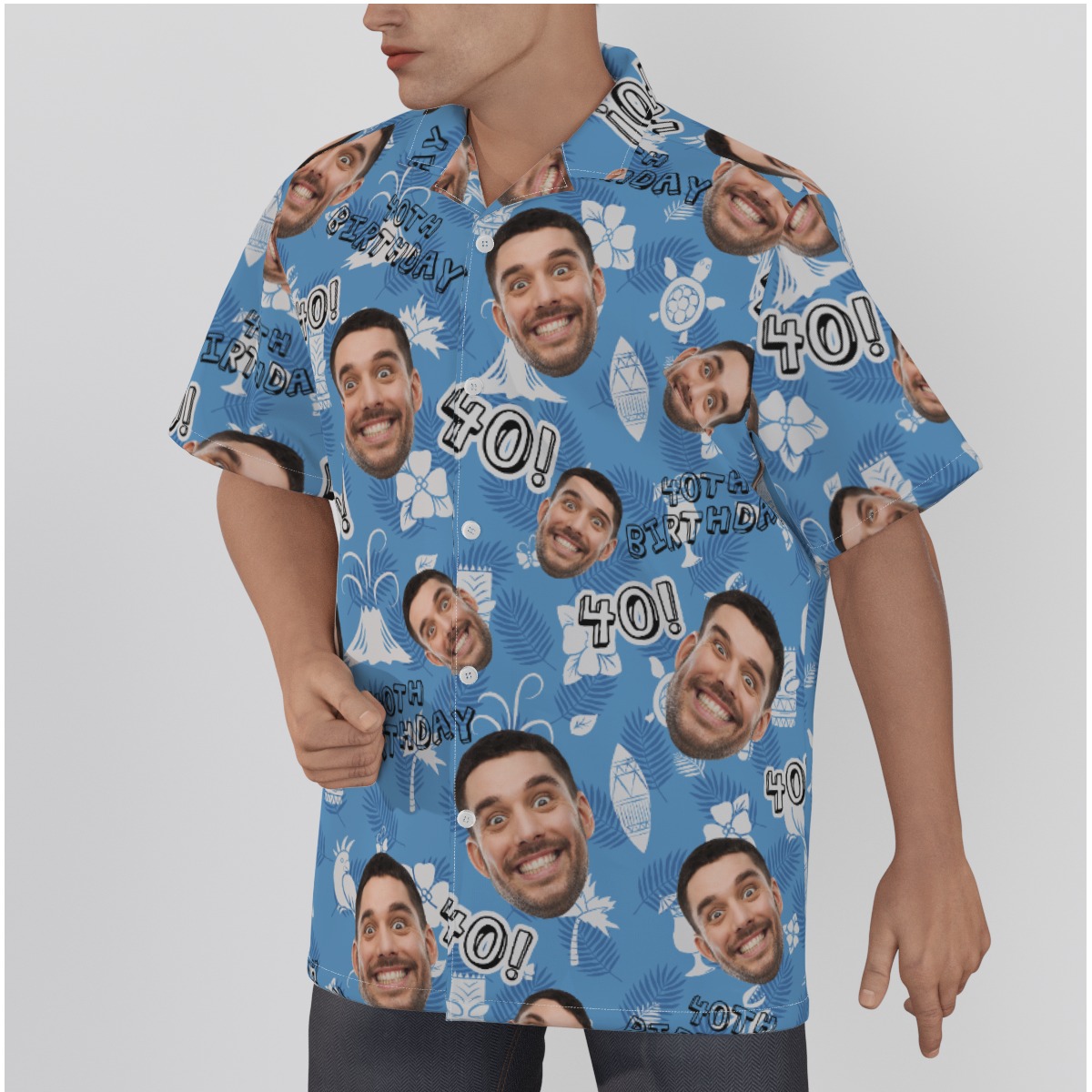 Funny Custom Face Birthday Blue Hawaiian Shirt