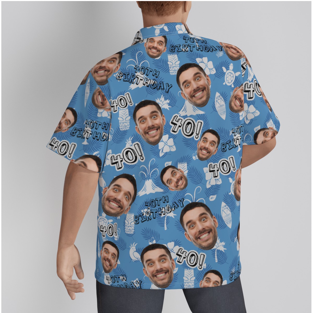 Funny Custom Face Birthday Blue Hawaiian Shirt