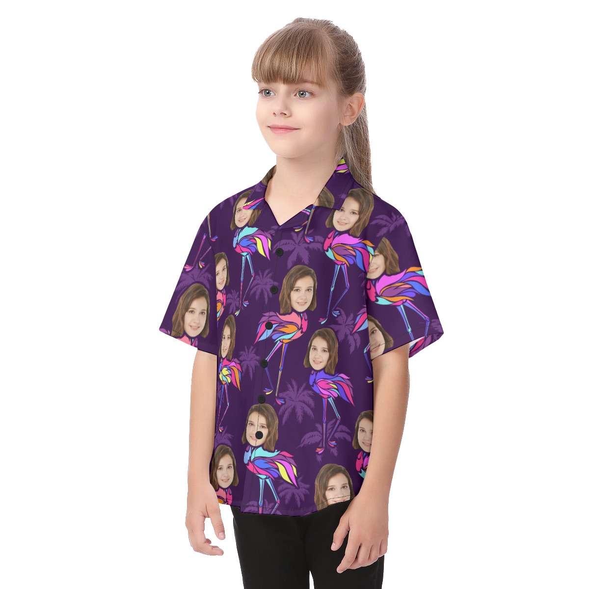 Cute Custom Face Flamingo Hawaiian Shirt For Kids
