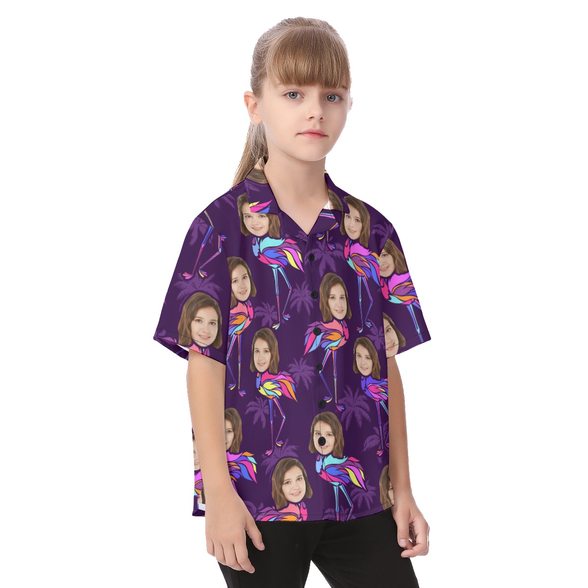 Cute Custom Face Flamingo Hawaiian Shirt For Kids