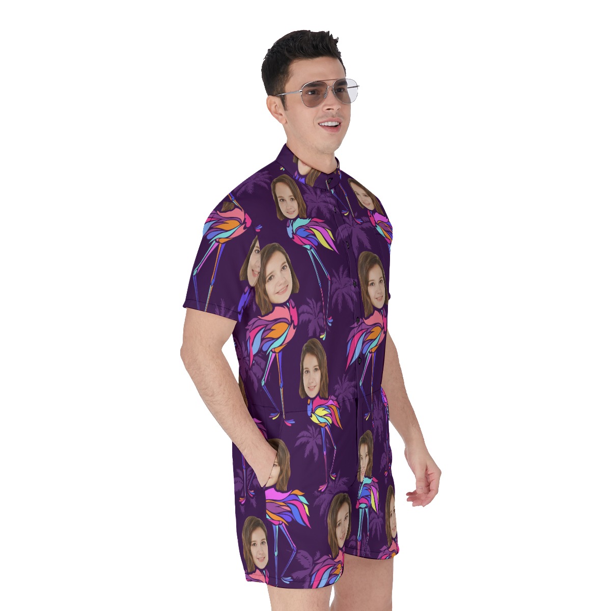 Funny Custom Face With Flamingo Men's Hawaiian Romper