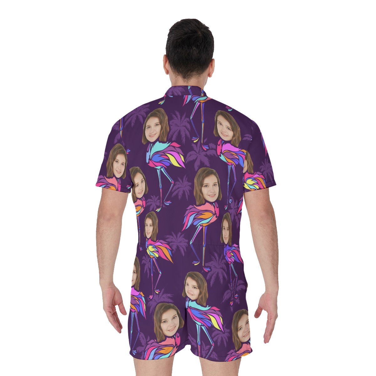 Funny Custom Face With Flamingo Men's Hawaiian Romper