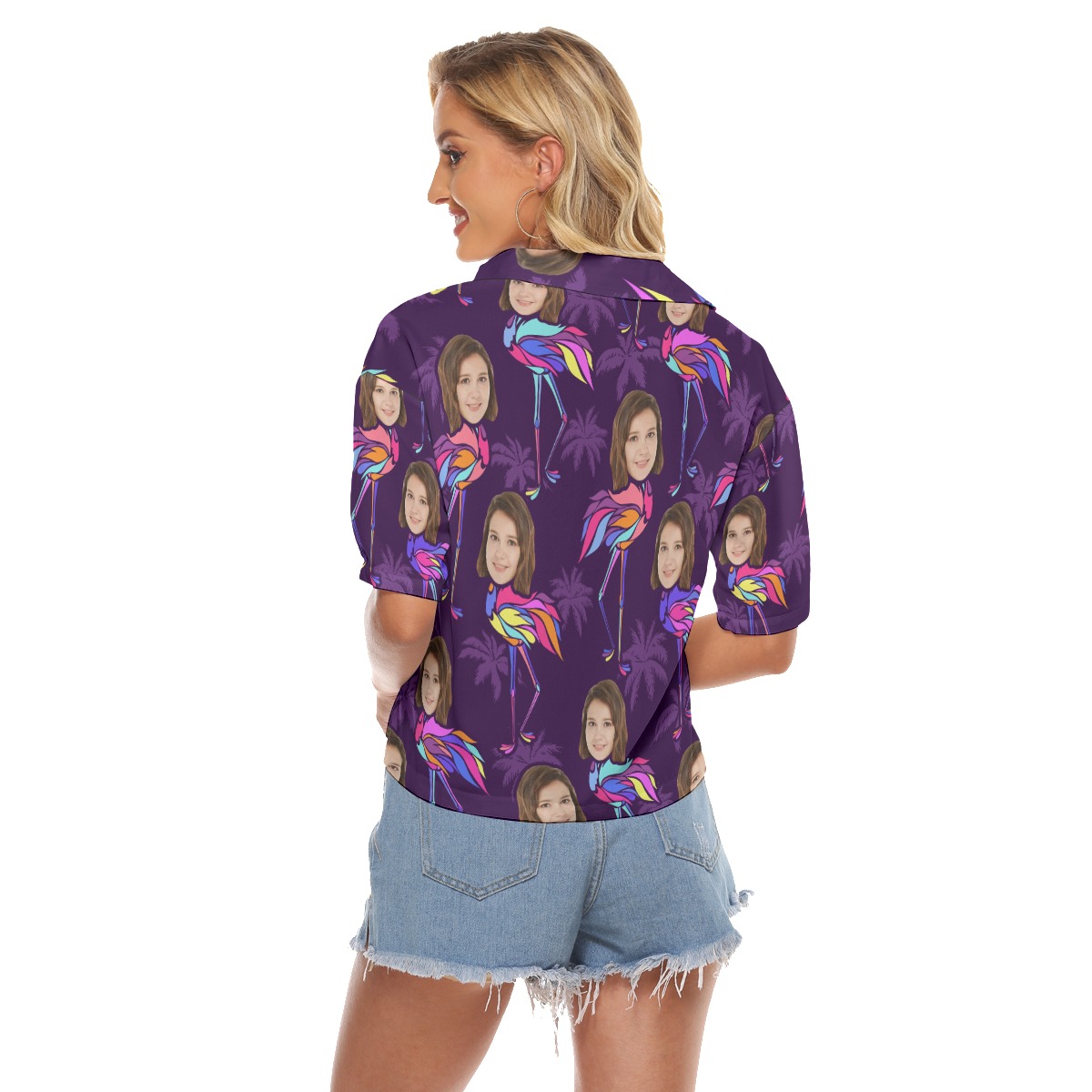 Funny Custom Face Flamingo Women's Hawaiian Crop Top Shirt