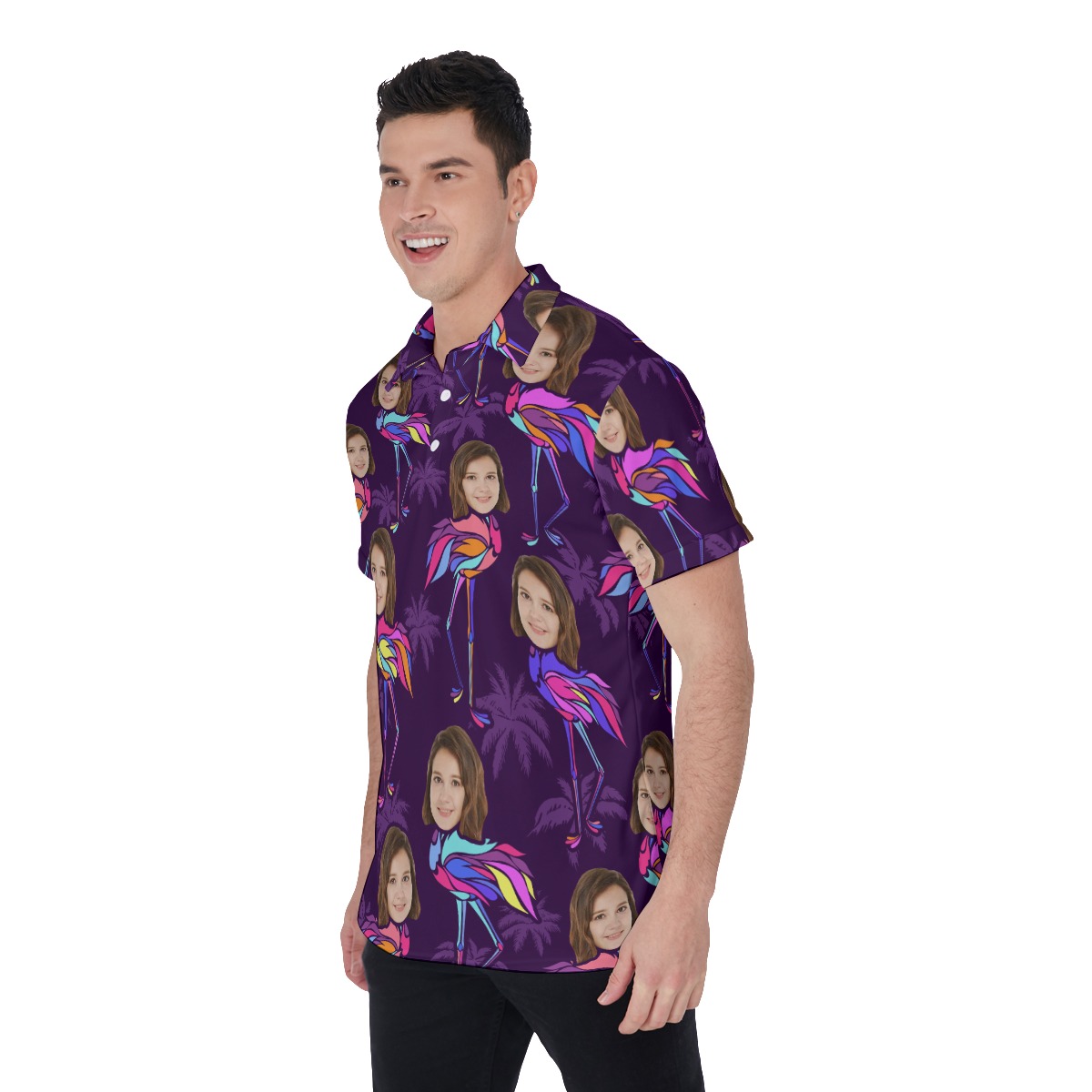 Funny Custom Flamingo Hawaiian Polo Shirt With Face
