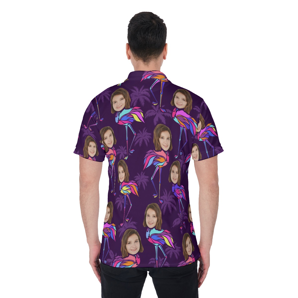 Funny Custom Flamingo Hawaiian Polo Shirt With Face