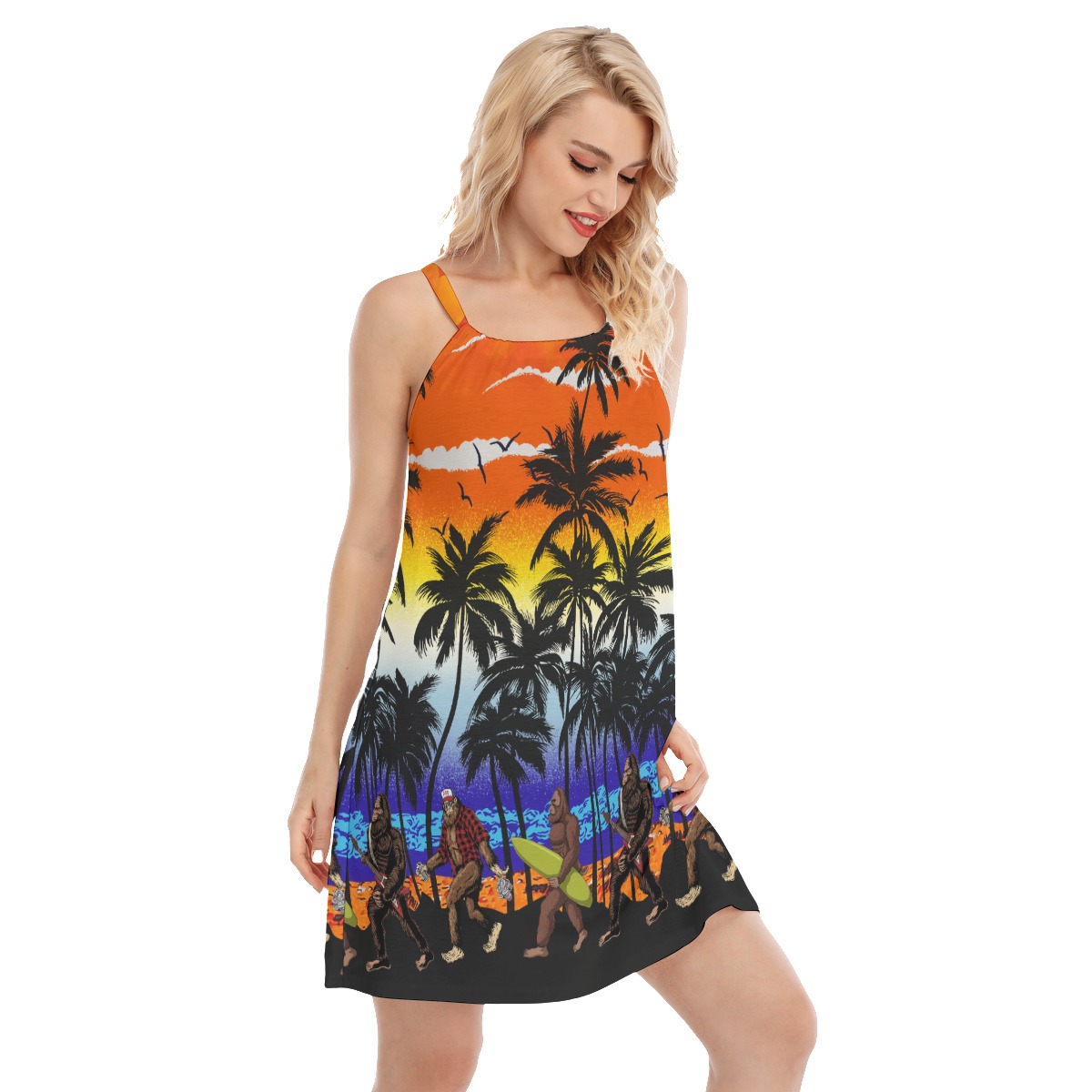 Funny Bigfoot On Beach Hawaiian Cami Dress For Women