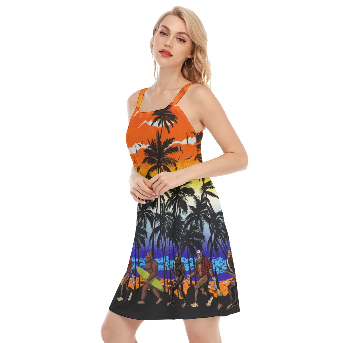 Funny Bigfoot On Beach Hawaiian Cami Dress For Women