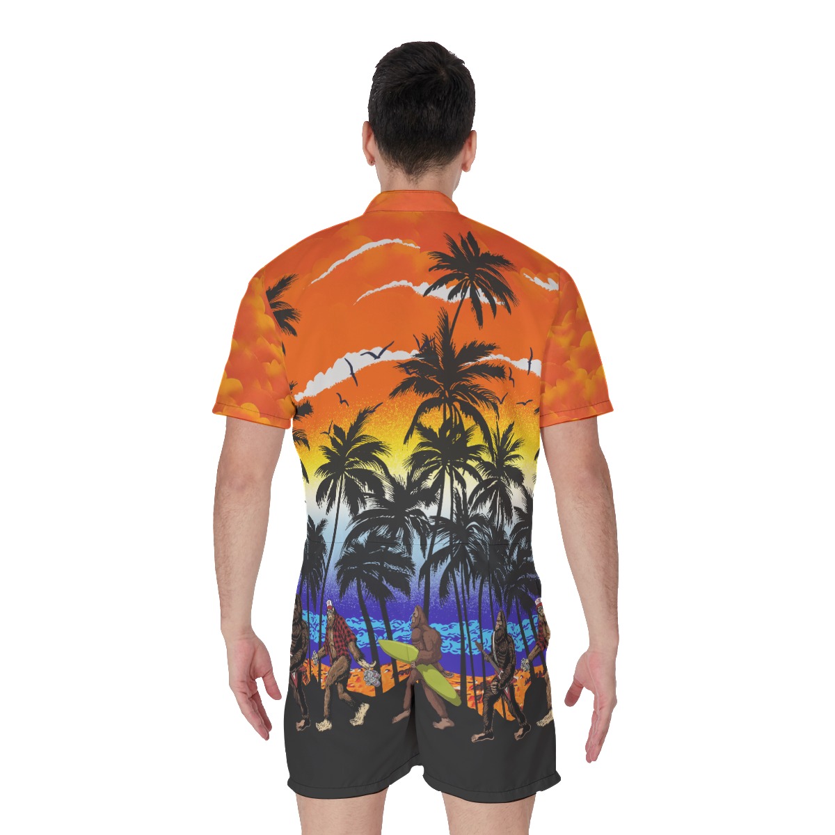 Funny Bigfoot Beach Theme Men's Hawaiian Romper