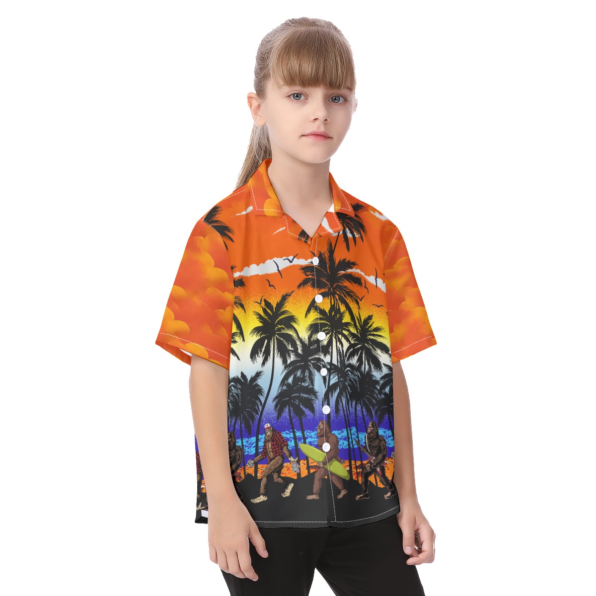 Cute Bigfoot On Beach Hawaiian Shirt For Kids
