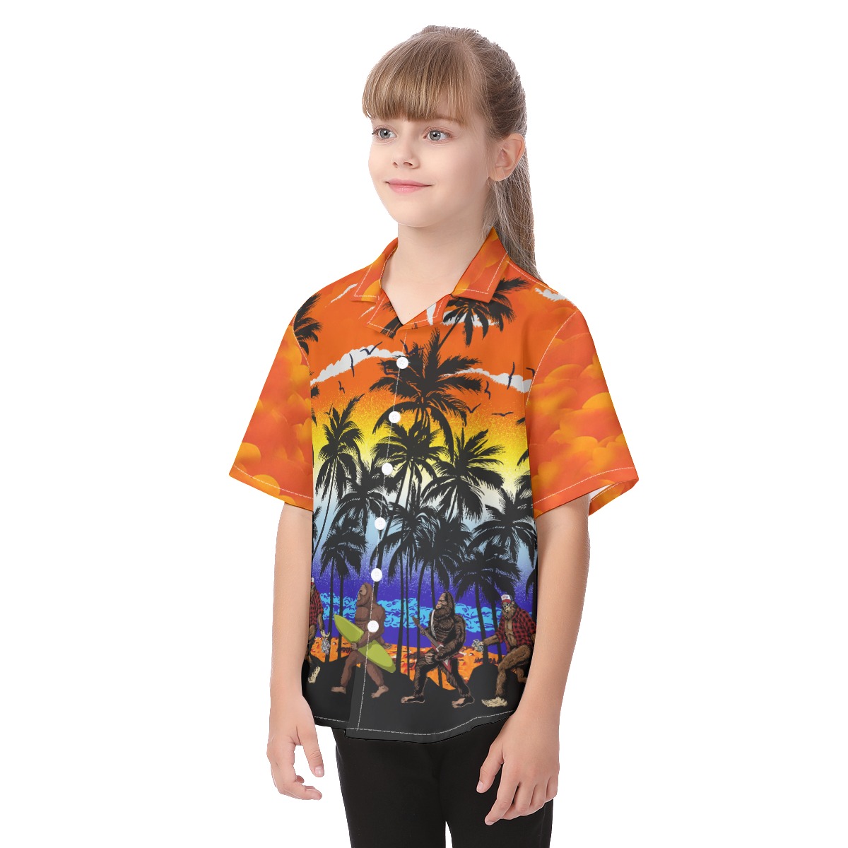 Cute Bigfoot On Beach Hawaiian Shirt For Kids