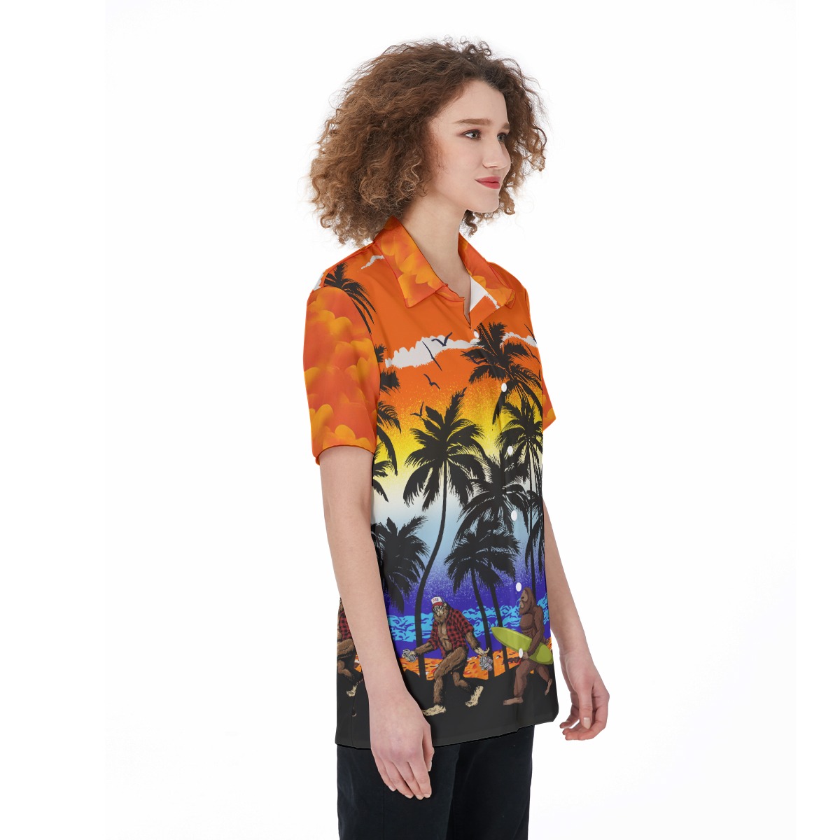 Tropical Palm Tree Bigfoot Hawaiian Shirt For Women