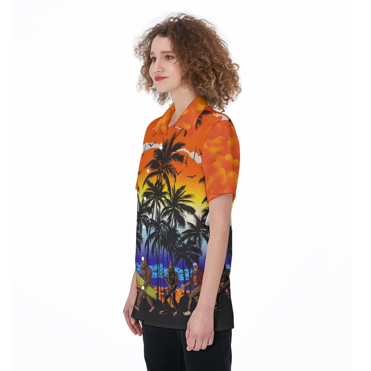 Tropical Palm Tree Bigfoot Hawaiian Shirt For Women