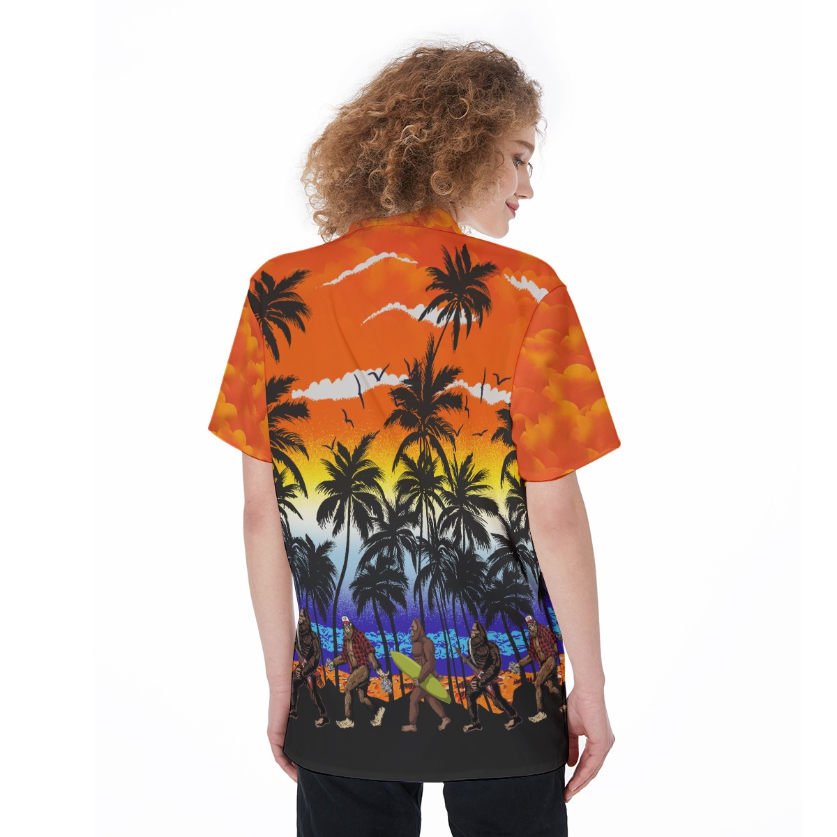 Tropical Palm Tree Bigfoot Hawaiian Shirt For Women