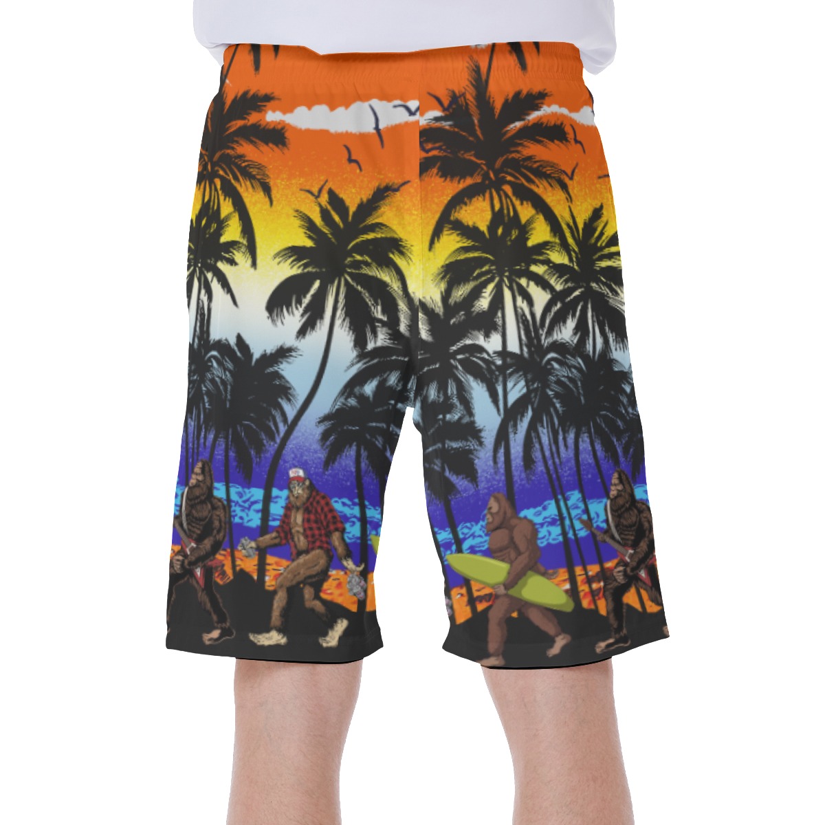 Funny Bigfoot On Beach Hawaiian Swim Trunks For Men