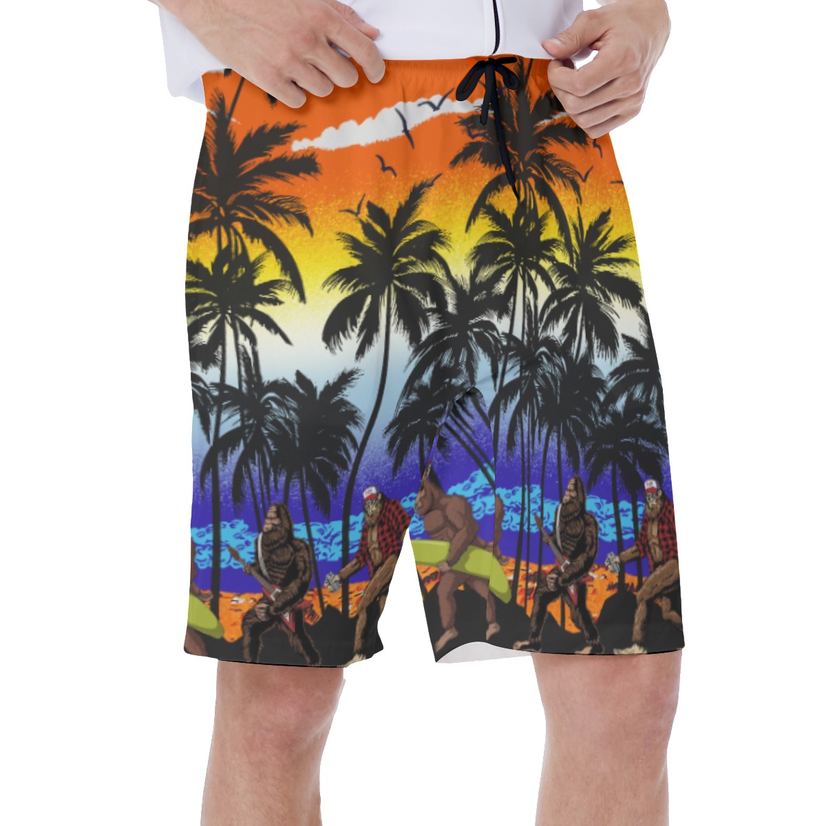Funny Bigfoot On Beach Hawaiian Swim Trunks For Men