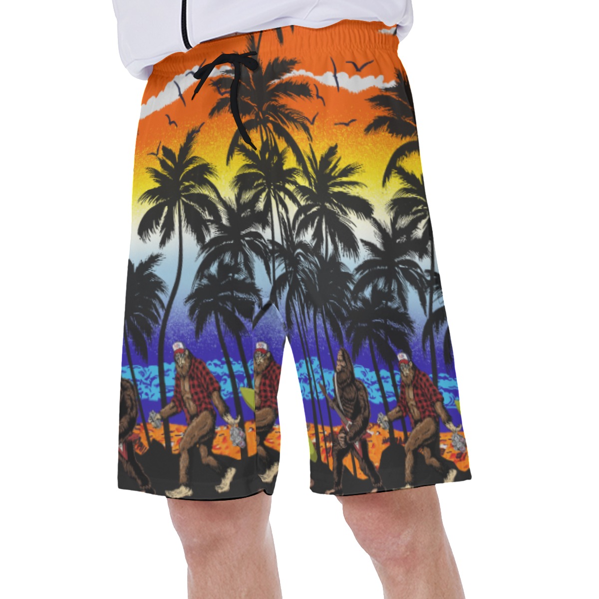 Funny Bigfoot On Beach Hawaiian Swim Trunks For Men