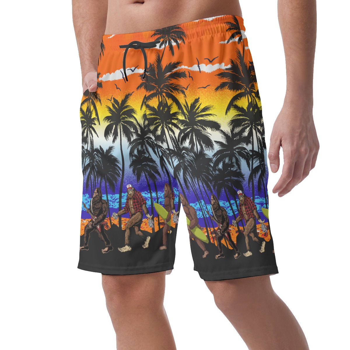 Bigfoot On Beach Hawaiian Summer Shorts For Men