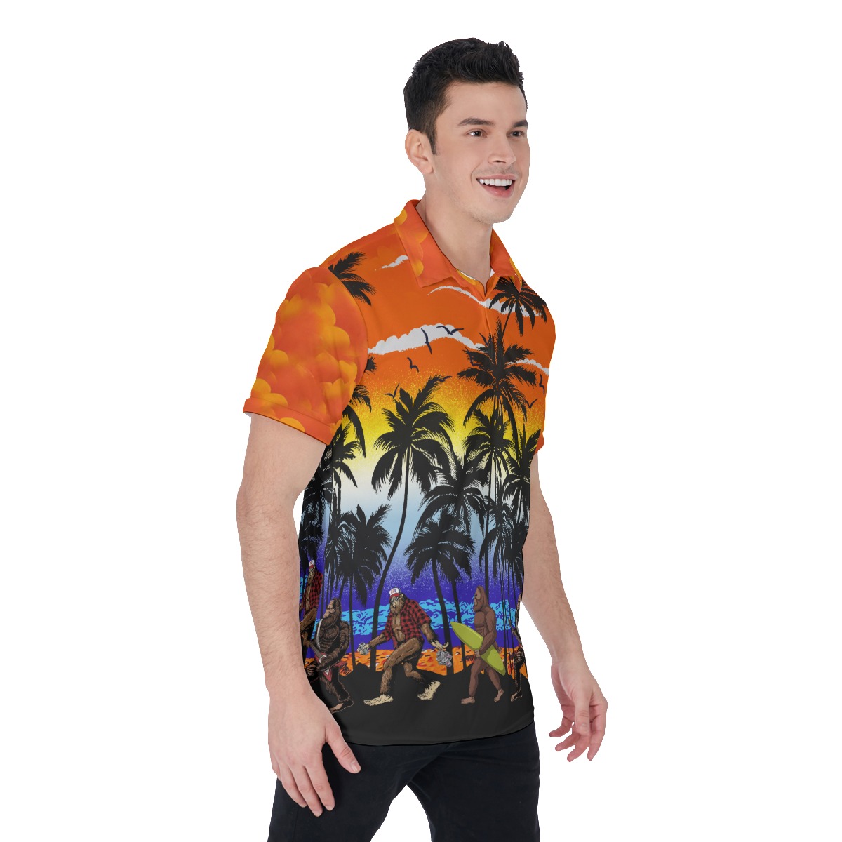 Funny Bigfoot On Beach Hawaiian Polo Shirt For Men