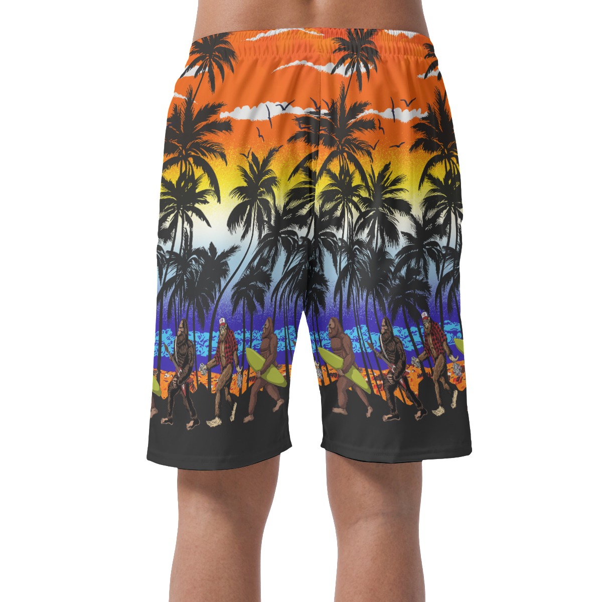 Bigfoot On Beach Hawaiian Summer Shorts For Men
