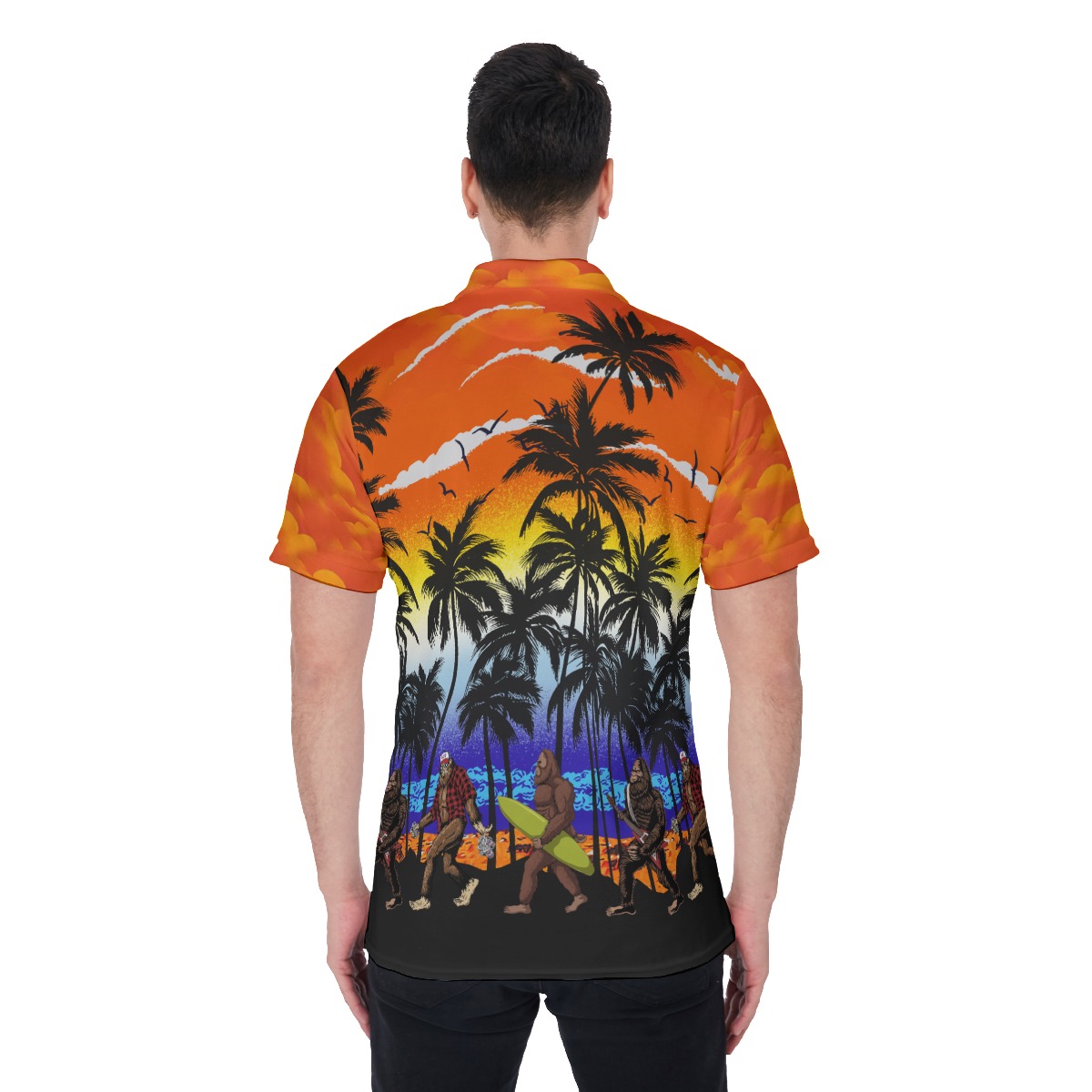 Funny Bigfoot On Beach Hawaiian Polo Shirt For Men